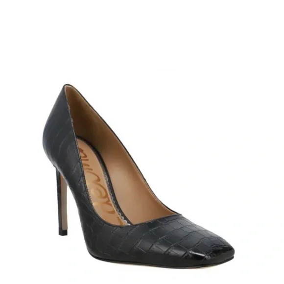 Black Crocodile Print Slip On Pump Heels Sam Edelman - Picture 1 of 4